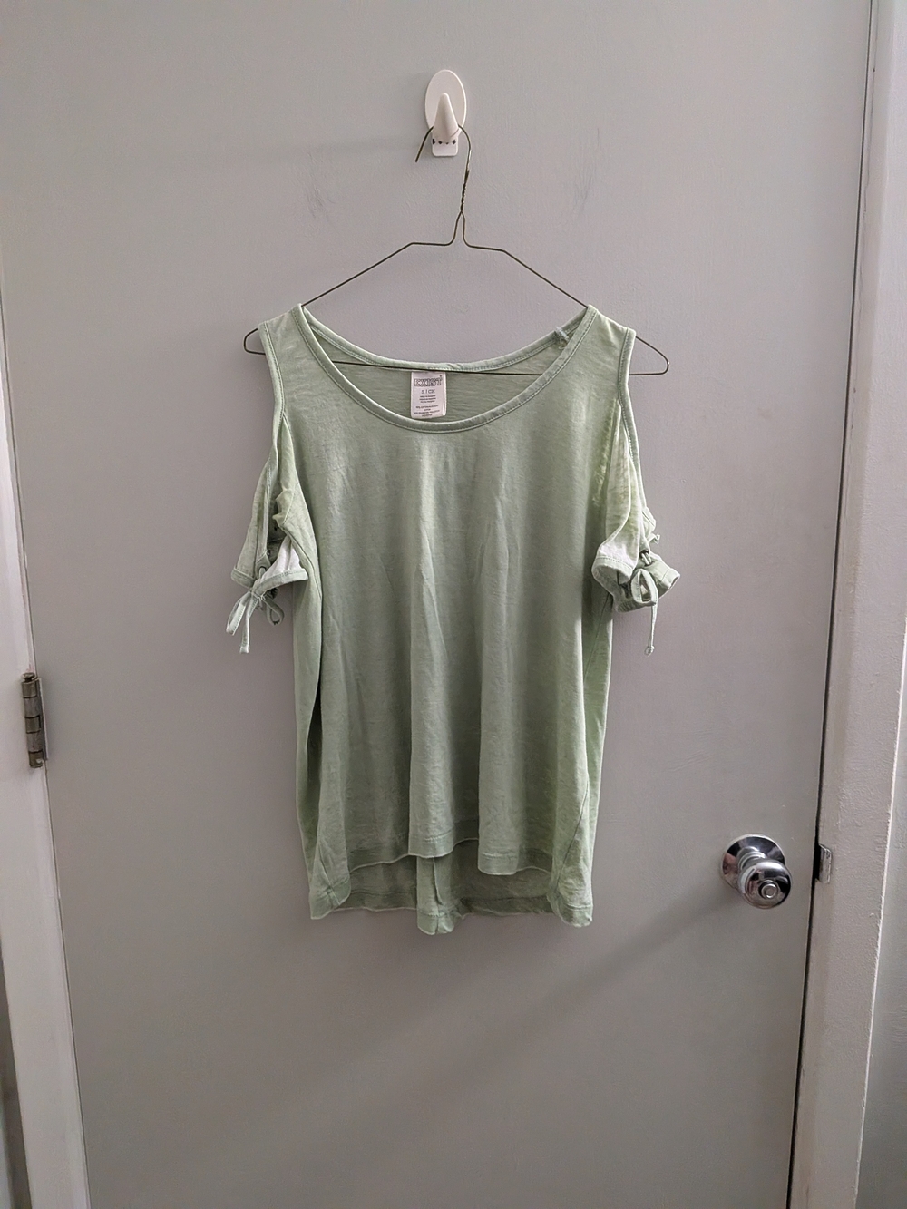 Exist Sage Green Cold-shoulder Tie-Sleeve Slub Knit Top Small Summer Pastel EUC